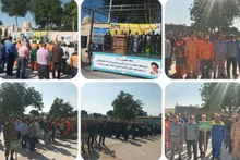 برگزاری صبحگاه مشترک گروه‌های جهادی در قالب رزمایش جهادگران فاطمی ۶ در محوطه قیدار نبی(ع)