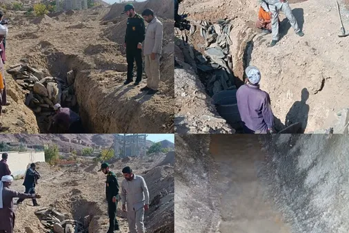 بازدید فرمانده ناحیه مقاومت بسیج سپاه درمیان از پروژه احیا و بازسازی قنات روستای بنیاب